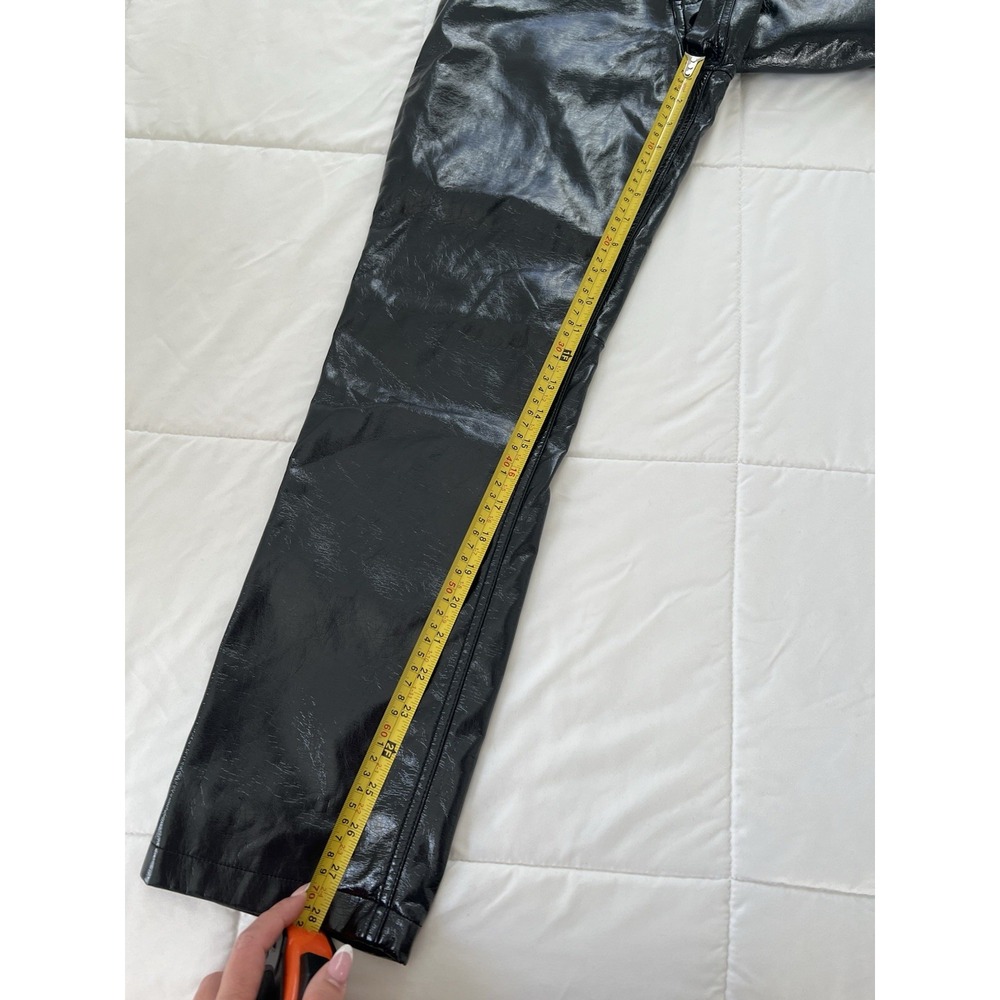 Abercrombie & Fitch 90's Straight Ultra High Rise Vegan Leather Pants Blue Shiny - Picture 7 of 9